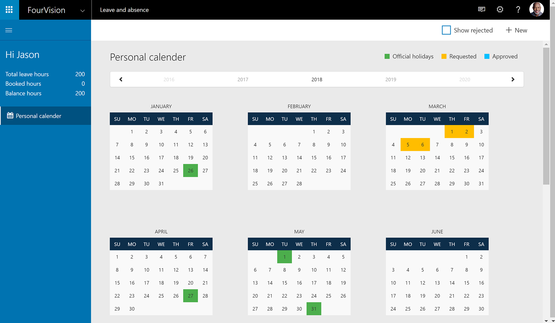 Leave and Absence Web App Microsoft Dynamics 365 HR Personal Calendar FourVision