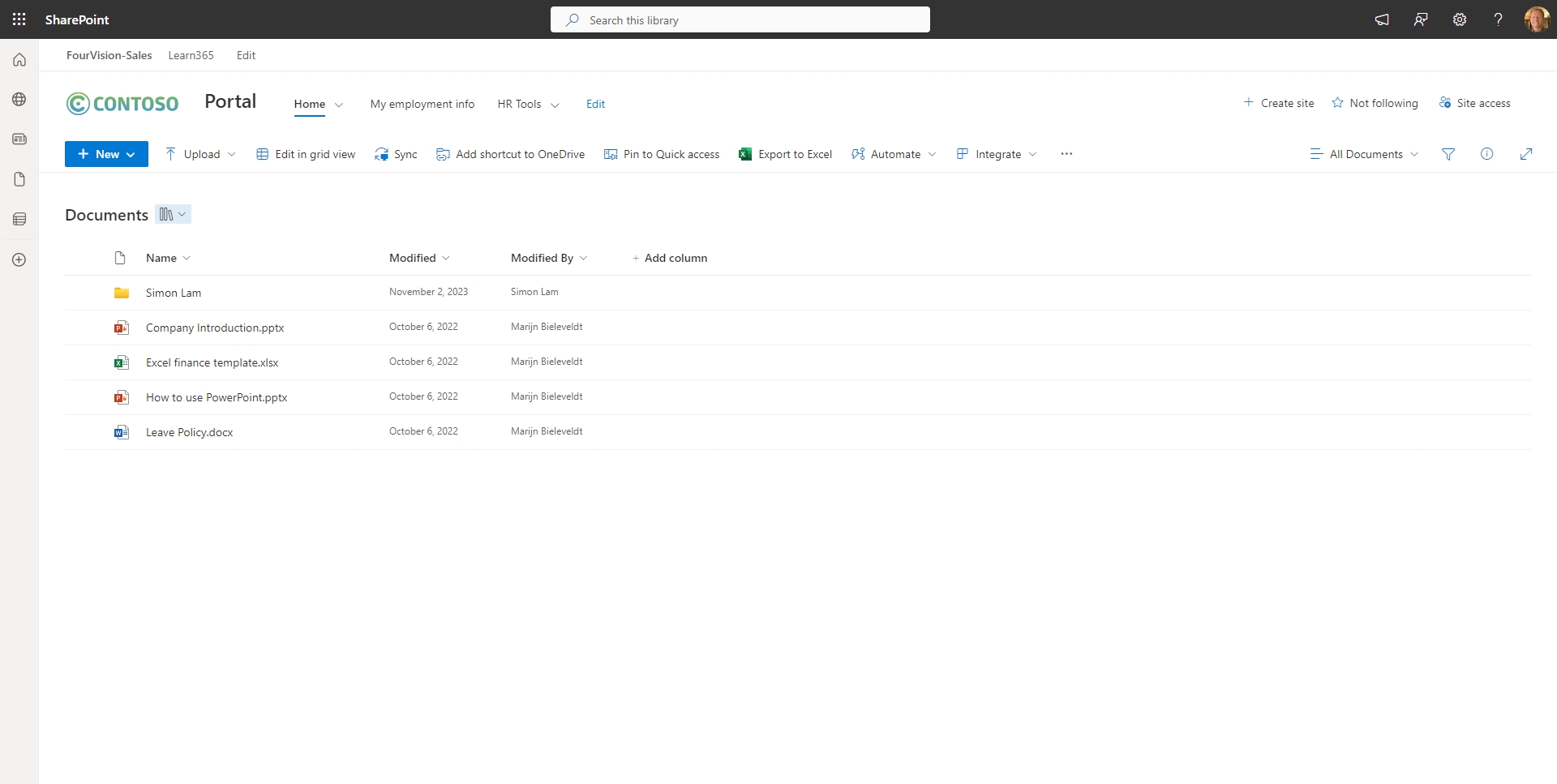 FourVision HR portal with limited Document Management for Dynamics 365 F&O